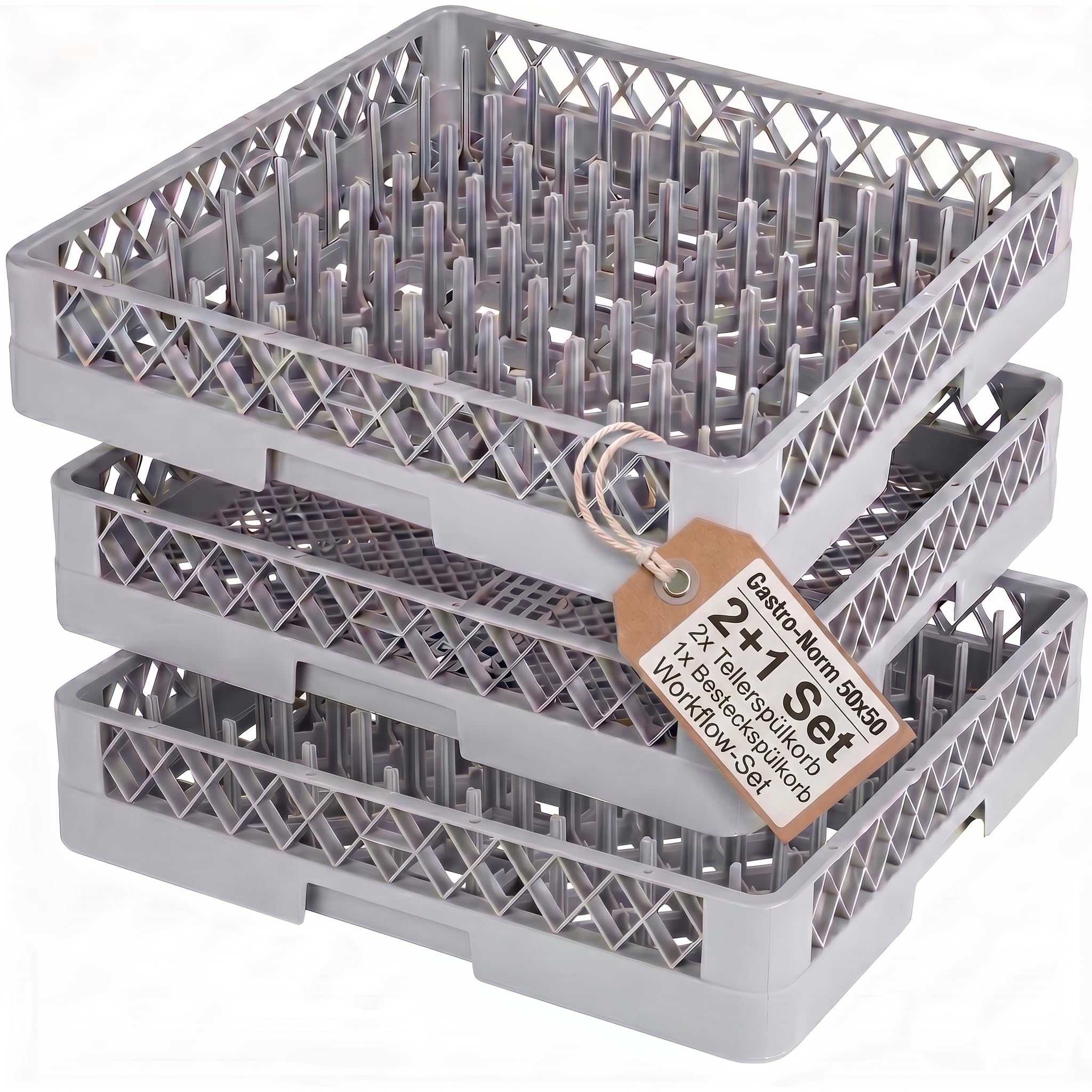 2+1 Set Spülkorb 50x50 für Gastro Spülmaschine – 2X Tellerspülkorb + 1x Besteckspülkorb (Durchfallschutz) Geschirrkorb für Restaurant Hotel Catering - Abtropfkorb