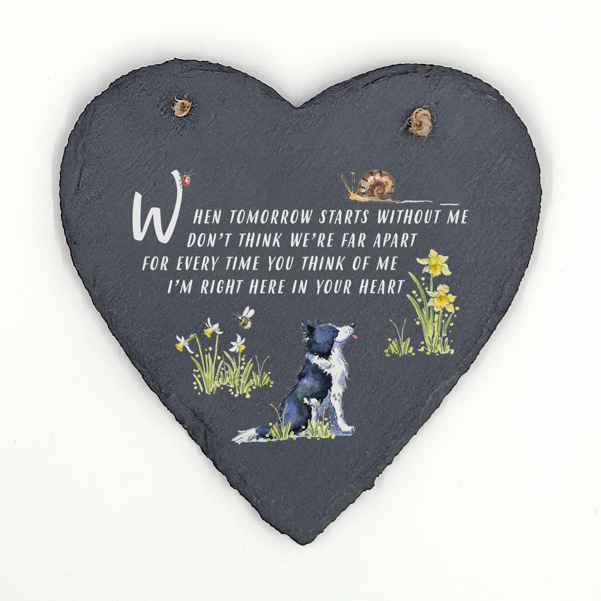 Image Industry Border Collie Memorial Slate Heart Keepsake – Dog Remembrance Plaque Sympathy Gift Pet Loss Ornament Hanging Decoration
