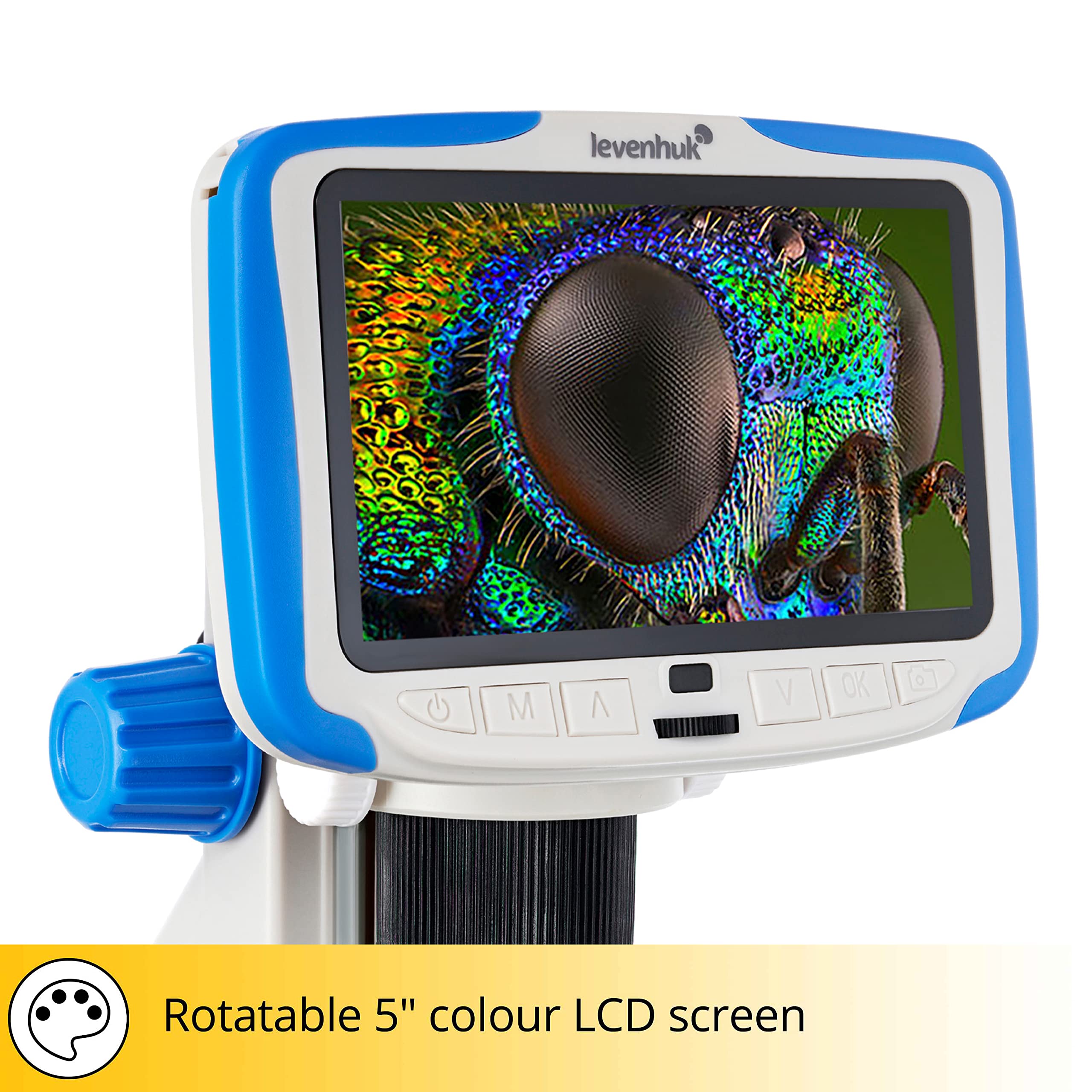 Levenhuk Rainbow DM500 Digitales Drahtloses Mikroskop mit 12,7-cm-LCD-Bildschirm, 10- bis 200-Facher Vergrößerung, Fernbedienung und Objektträgern im Set
