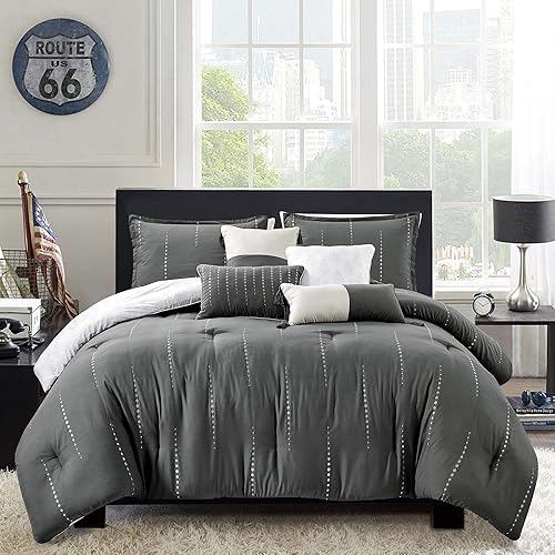 Miniatura 2 de Shatex Juego de edredón de 7 piezas, tamaño King, ultrasuave, 100% microfibra de poliéster, edredón café con 2 fundas de almohada