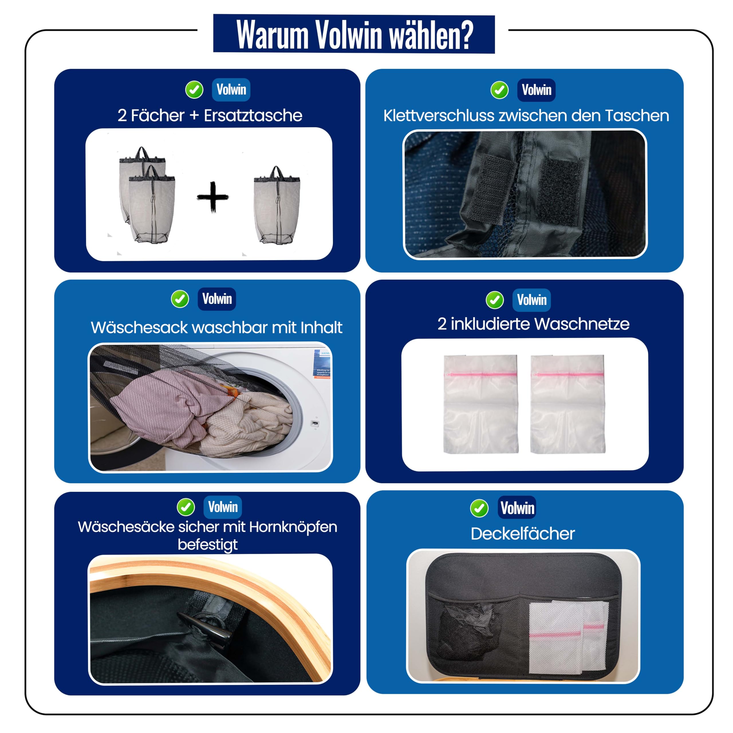 Wäschekorb schwarz 140L – Faltbar & mit Deckel – 2 Fächer + 3 Wäschesäcke & 2 Waschnetze – Aus Oxfordstoff 600D – Wäschesortierer & Wäschetruhe für Bad, Schlafzimmer & Haushalt