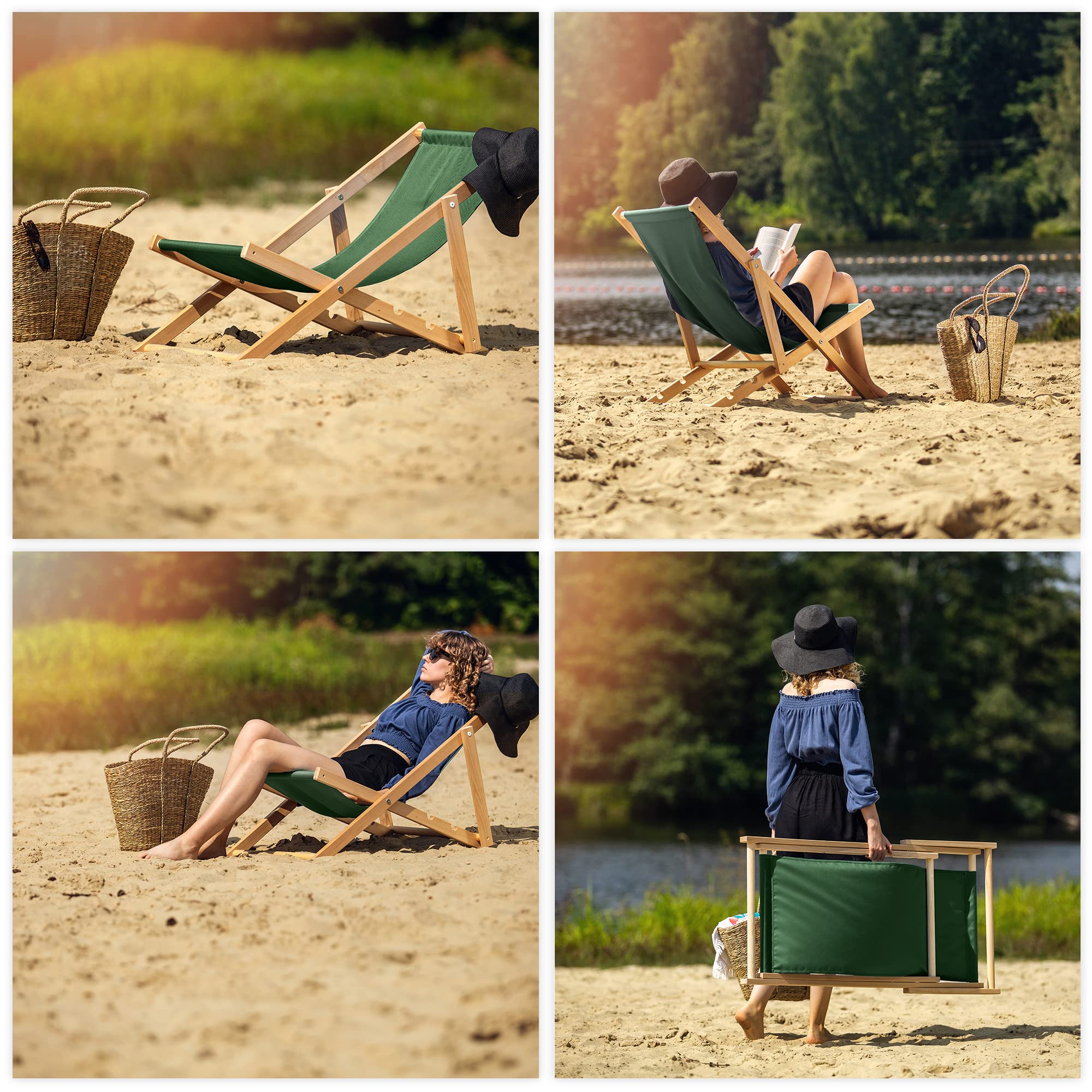 KADAX Sedia a Sdraio Pieghevole in Legno Massello di Faggio, Regolabile per il Relax al Mare, sul Balcone, in Terrazza e nel Giardino (Verde Scuro)