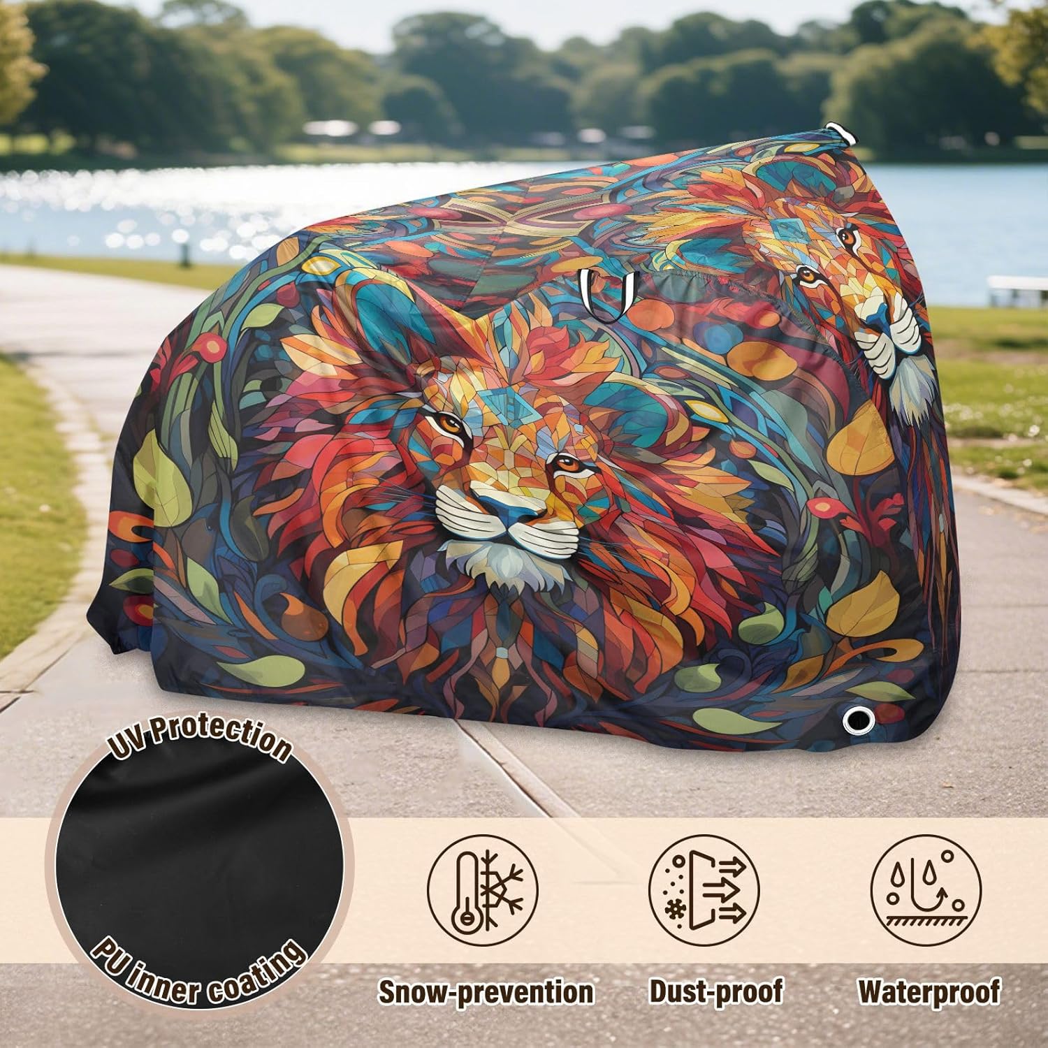 ALAZA Lion Mosaic Bike Cover Waterproof Outdoor Ebike Bicycle Covers Tarp Protection for 1/2 Bikes, Sun UV Dust Wind Proof