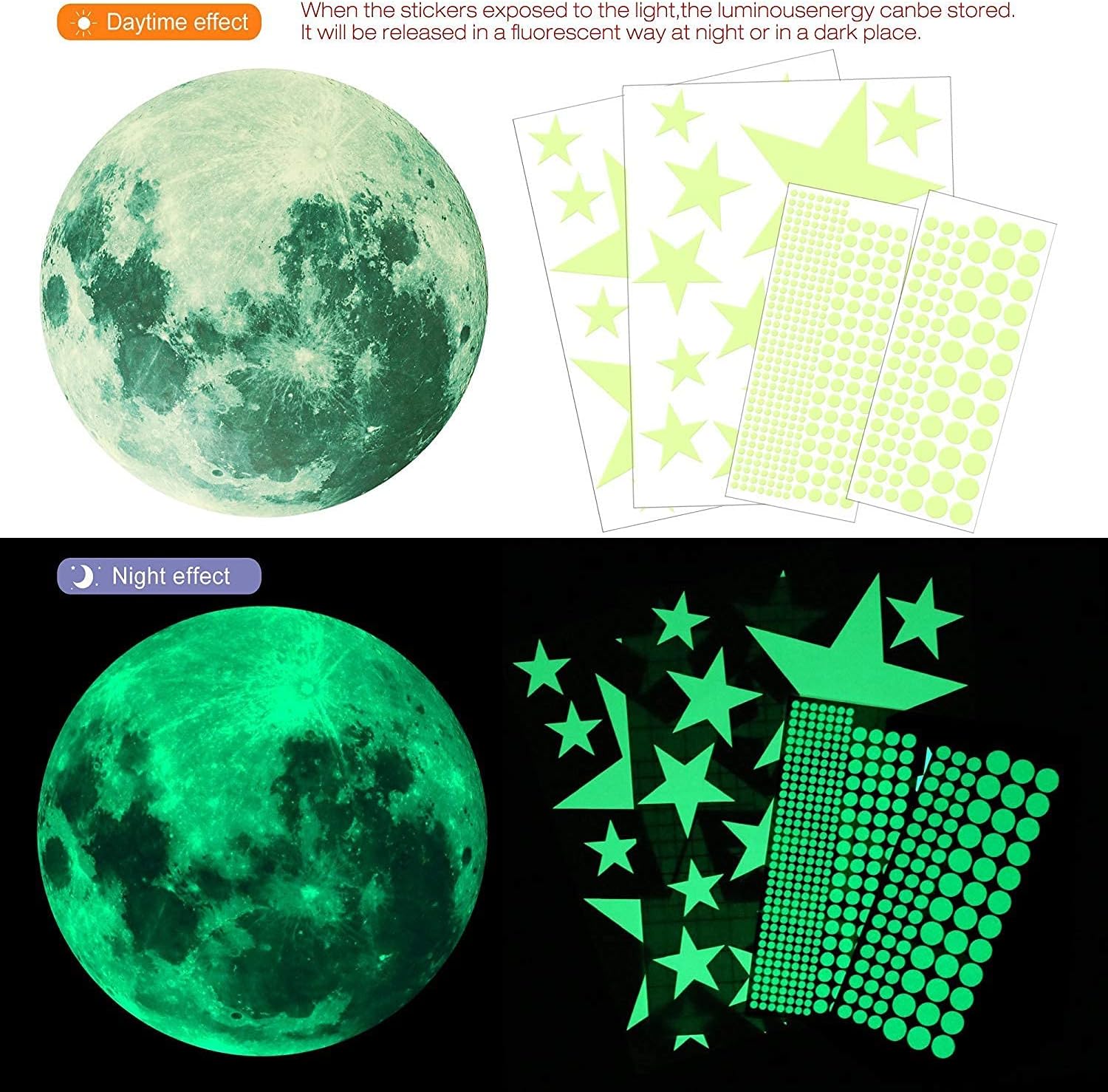 Alnicov 435Pcs Green Luminous Dots Stars,Glowing in The Dark Stars Sticker - Image 5