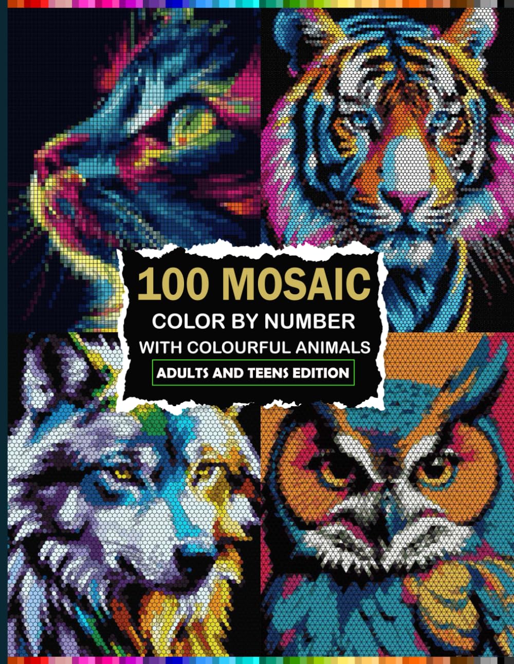 100 Mystery Mosaic: Color by number Book for Teens and Adults With 4 Unique Shapes
