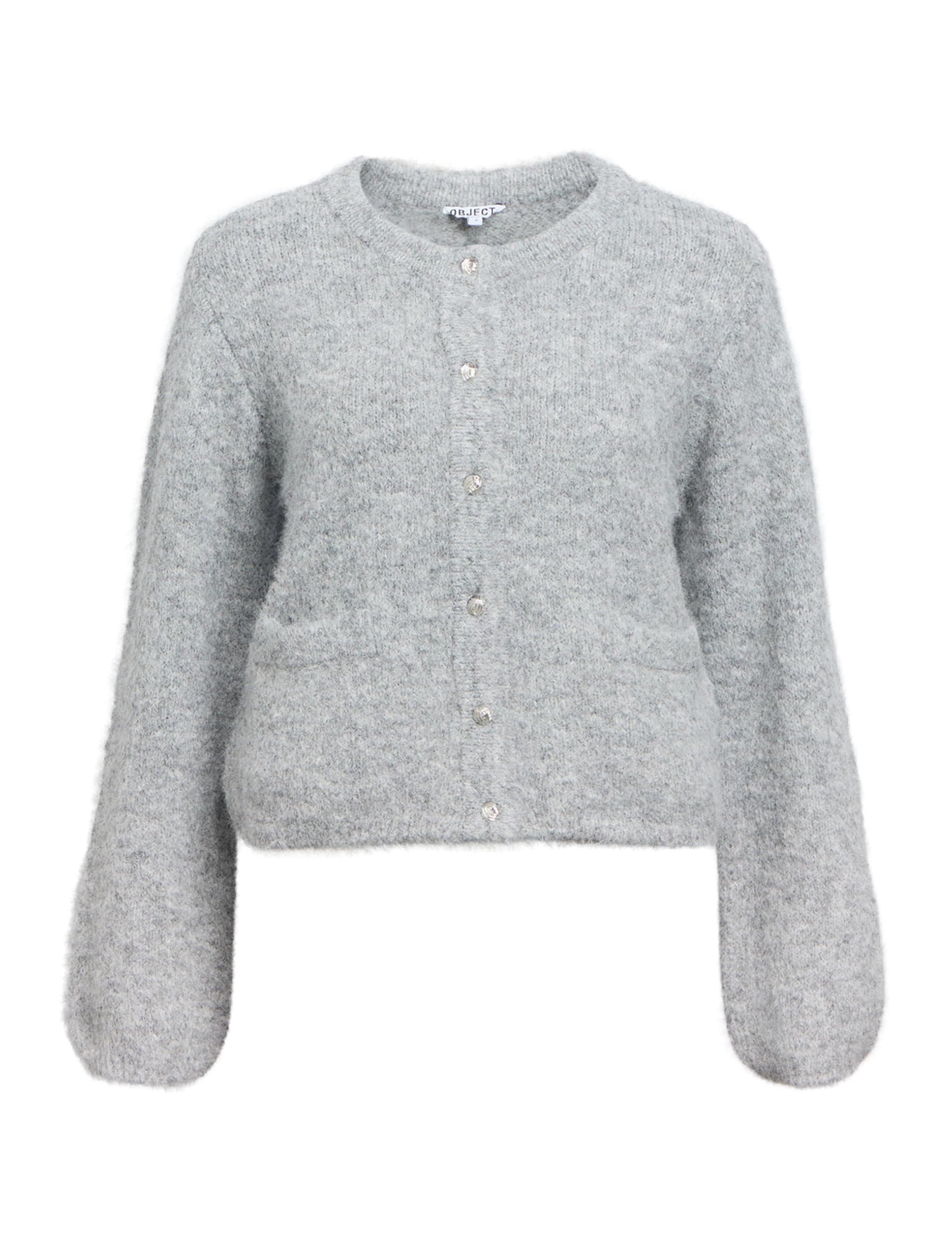 Object Objsaggia Re L/S Knit Cardigan Noos, Medium Grey Melange, S