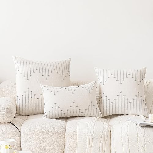 Miniatura 2 de LILEPOY Juego de 2 fundas de almohada bohemias de 12 x 20 pulgadas, decorativas, neutrales, texturizadas, fundas de almohada lumbares modernas para