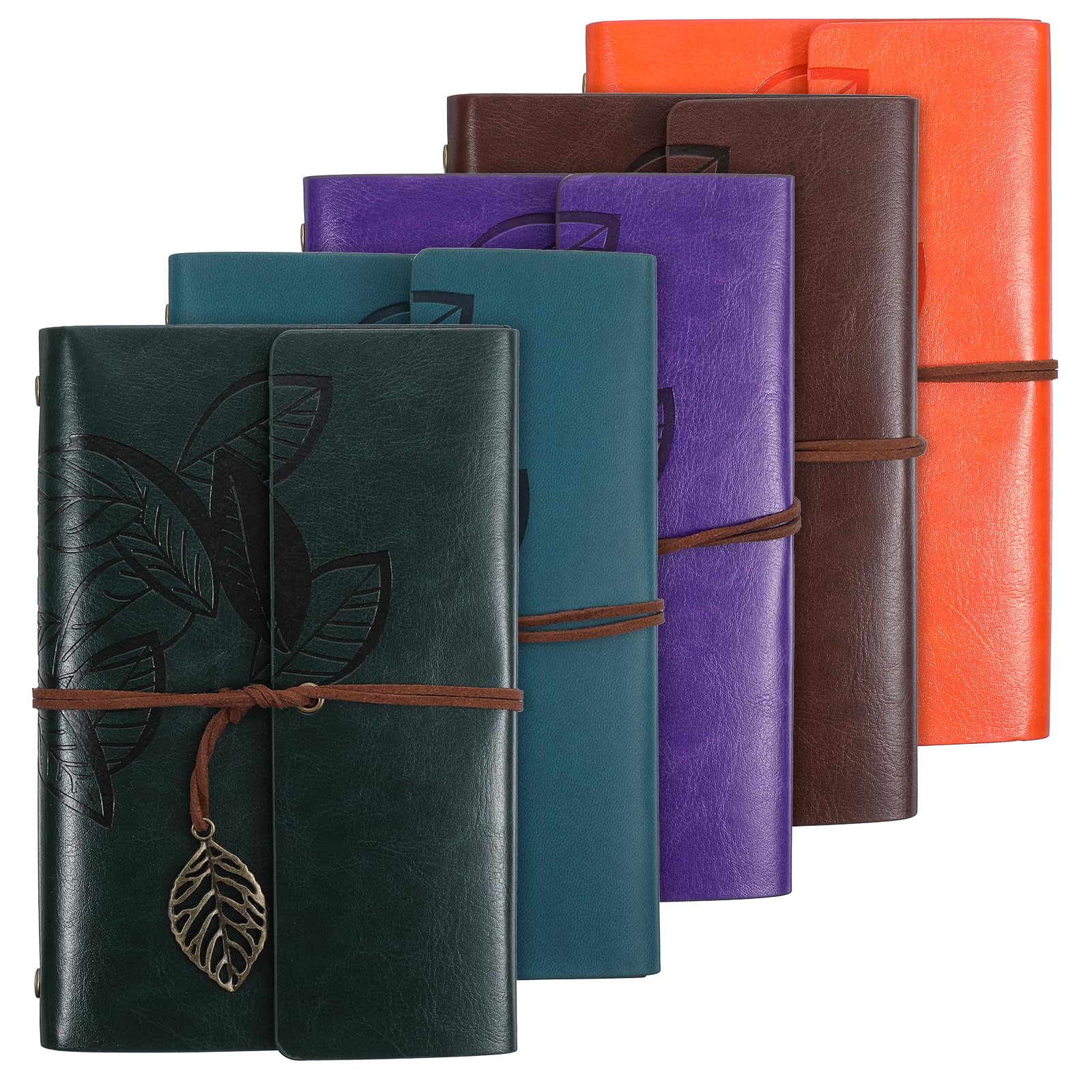 5 cuadernos A6 de cuero recargables, de cuero, vintage, para viajes, negocios, trabajo, regalos a granel para mujeres y hombres, con páginas en blanco y colgantes retro, 7 x 5 pulgadas