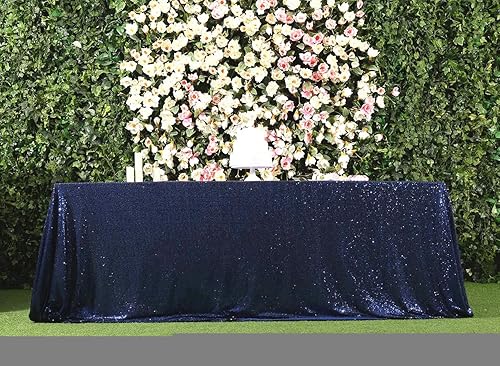 Miniatura 8 de SquarePie Mantel rectangular de lentejuelas de 60 x 102 pulgadas, color azul marino brillante, mantel para fiesta de boda