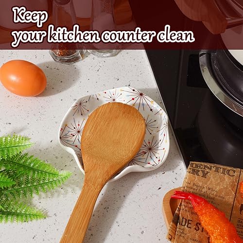 Miniatura 5 de Honeydak Soporte para cuchara de cocina de mediados de siglo para encimera de cocina, lindo soporte de cuchara de cocina de cerámica para estufa,