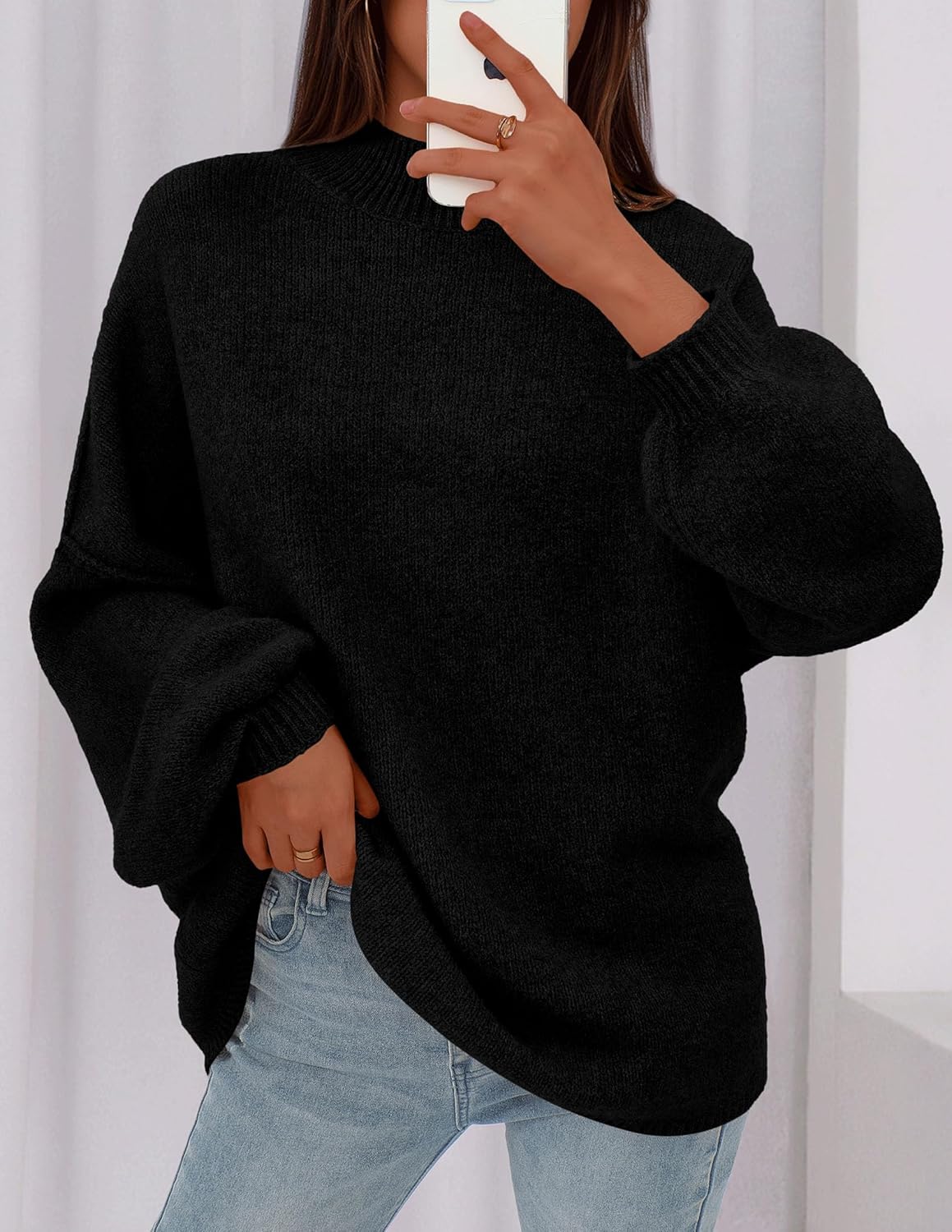 PRETTYGARDEN Women's 2026 Fall Oversized Sweaters Chunky Knit Mock Neck Long Sleeve Casual Trendy Pullover Winter Clothes - Image 3