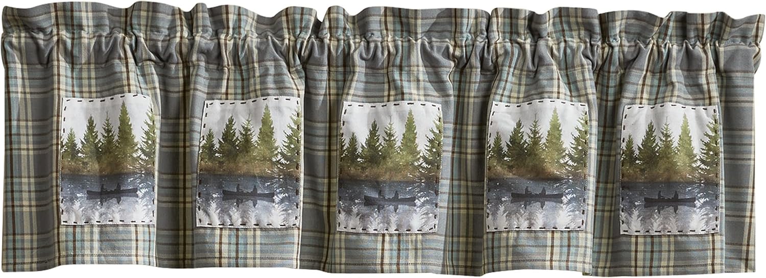 Park Designs Horizon Plaid Lined Patch Valance 60" x 14", Colorful Plaid Valance with Lake Scene for Country Farmhouse and Lake House Decor, 100% Cotton Machine Washable