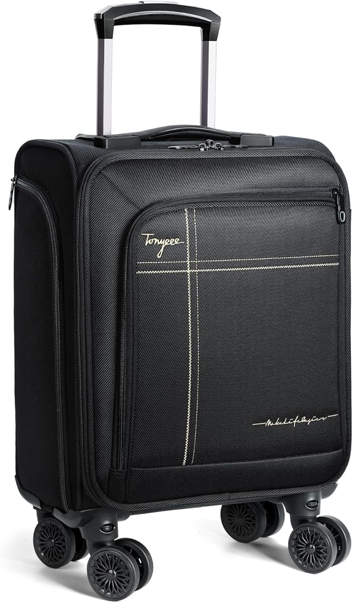 Softside Carry on Luggage Airline Approved, 17 Inch Underseat Carry-on Luggage with Removable Spinner Wheels, Small Personal Item Suitcase for Travel Business (Black, 17 inch_Underseat)