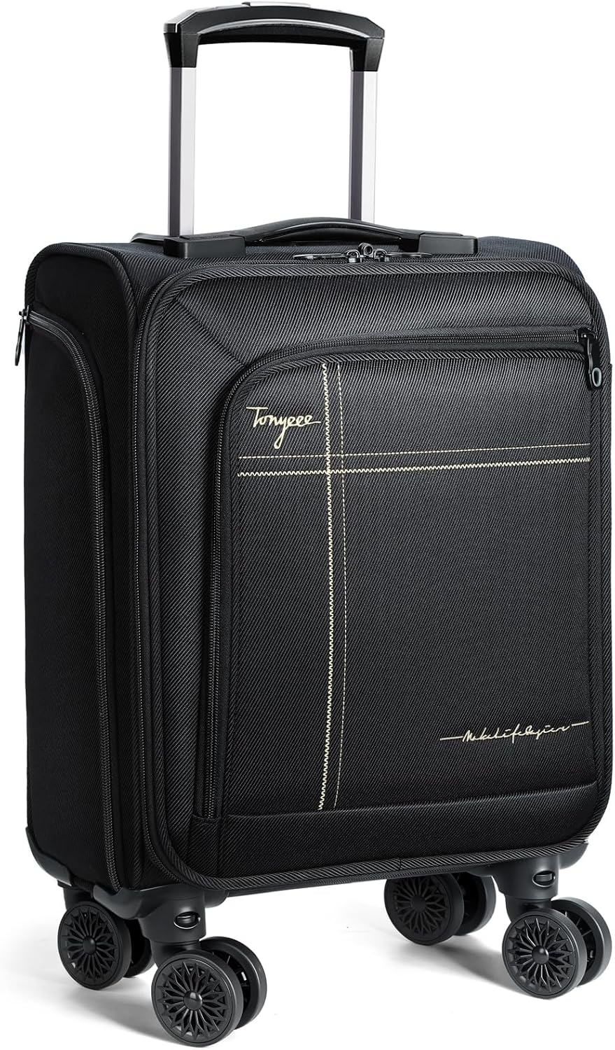 Softside Carry on Luggage Airline Approved, 17 Inch Underseat Carry-on Luggage with Removable Spinner Wheels, Small Personal Item Suitcase for Travel Business (Black, 17 inch_Underseat)