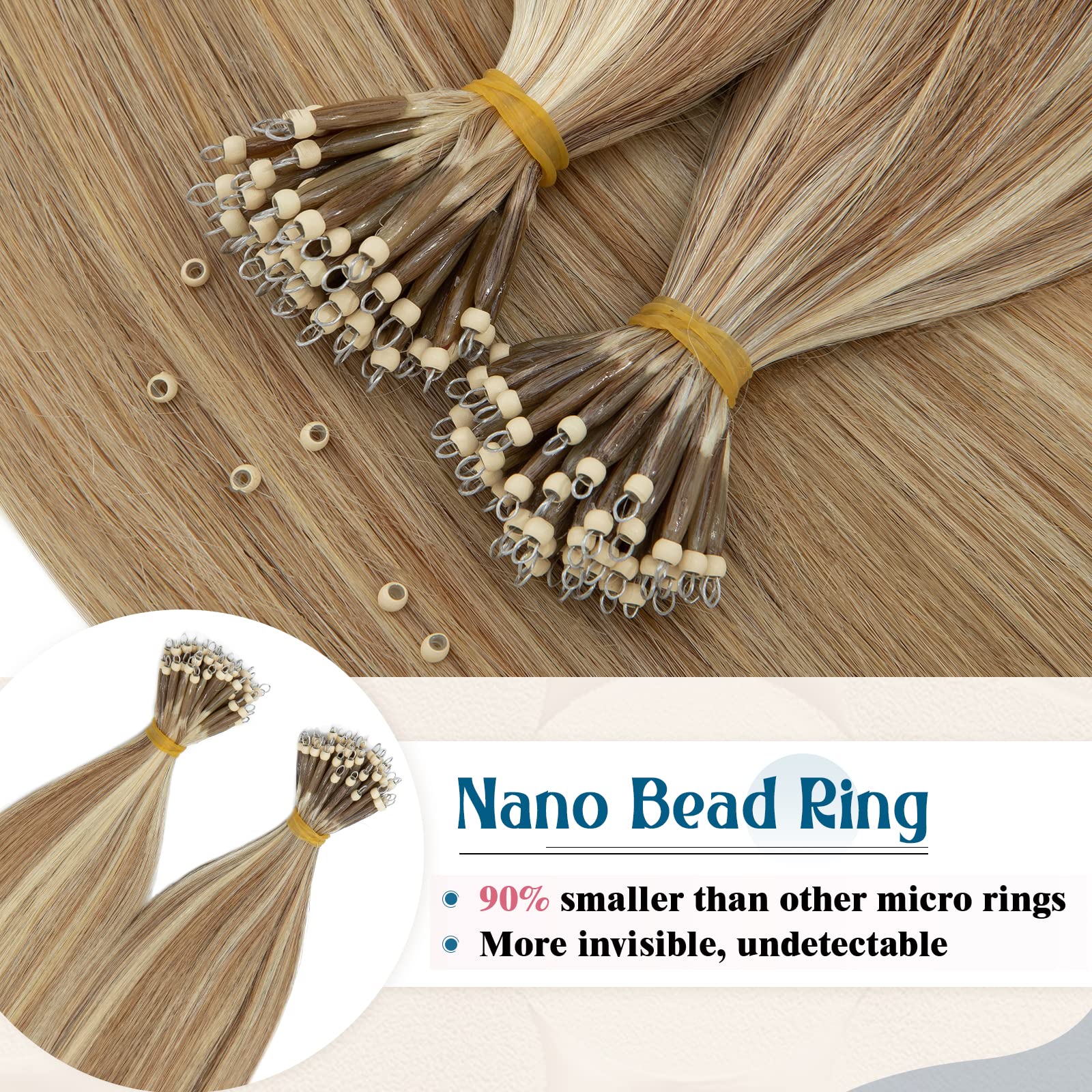 #27 nano ring human hair extensions 22” Russian Nano Ring Extensions – Virgin Hair & Beauty, The  main image 3