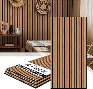 Olanglab Wood Slat Wall Panels 4 Pack, Acoustic Wall Panels Thin Version, 47.24'' x 23.62" Each 3D Wall Panels for Interior Wall Decor (Cherry)