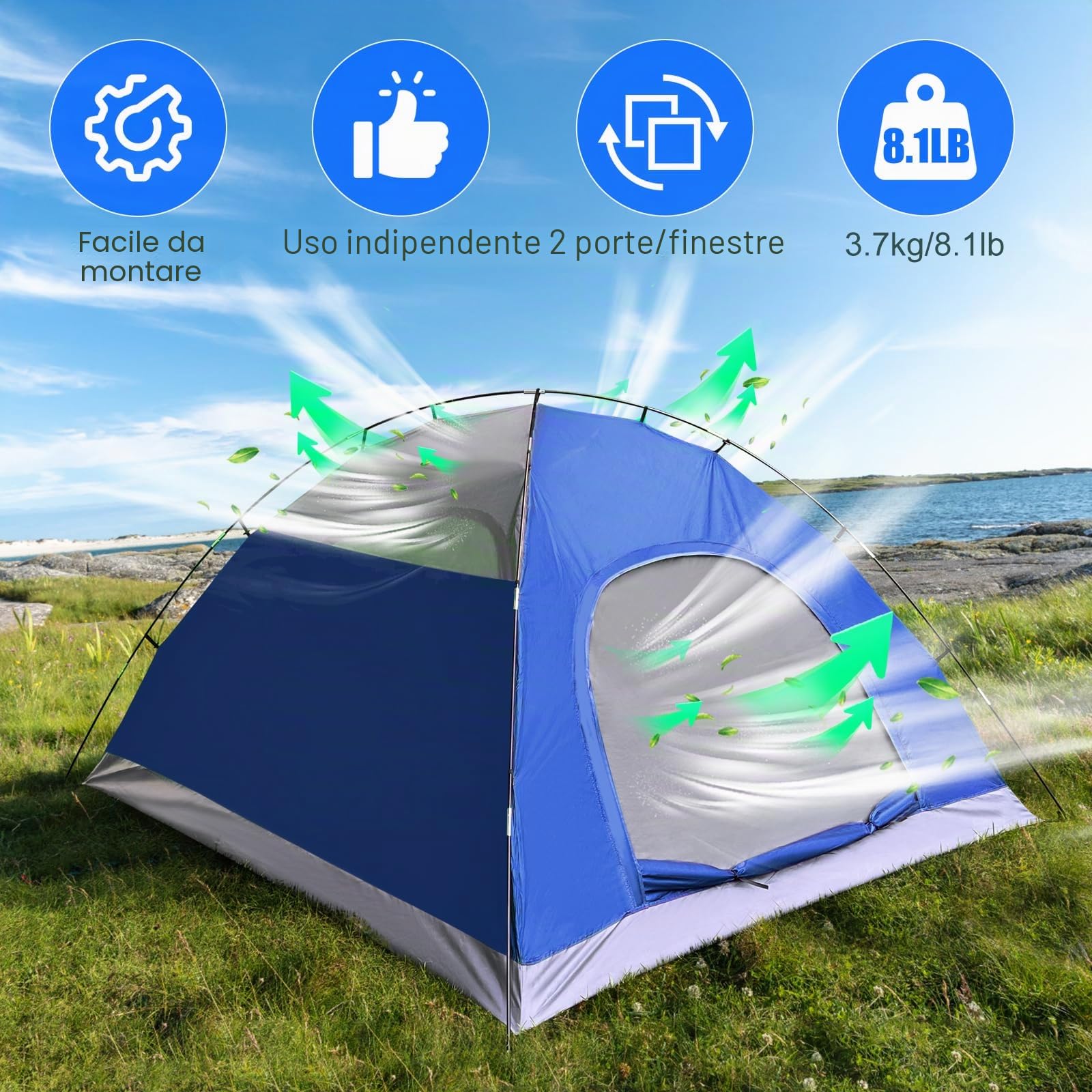 3 in1 Tenda da Campeggio 2/4/6 Posti,Tenda Pop UpTenda 3 Persone Famiglia Tenda a Cupola Impermeabile Antivento,Set up facile in 60 secondi