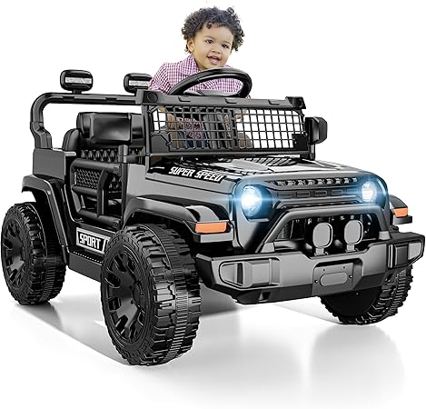 12V Ride on Car with Parent Remote Control, Toddler Electric Car with Spring Suspension, LED Lights & Music Player - Safe Battery Toy for Kids, Christmas & Birthday Gift, Black