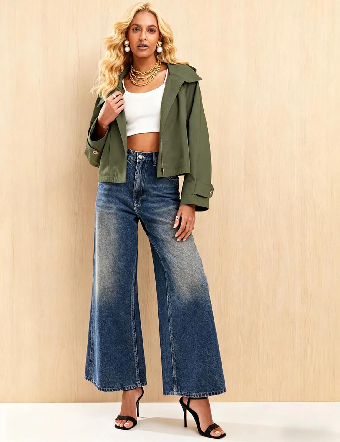 Majdan Women's Cropped Trench Coat Zip Up Short Outwear with Back Cape Casual Fall Spring Jacket with Pockets - Image 6