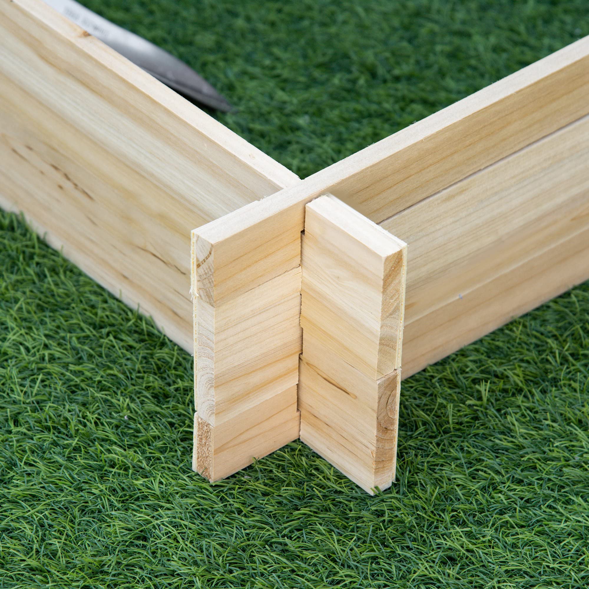 Outsunny Jardinière en Bois, carré Potager de Jardin, Design sans Fond, Facile à Assembler, pour légumes, Herbes et Fleurs, en Bois Massif, Bois Naturel