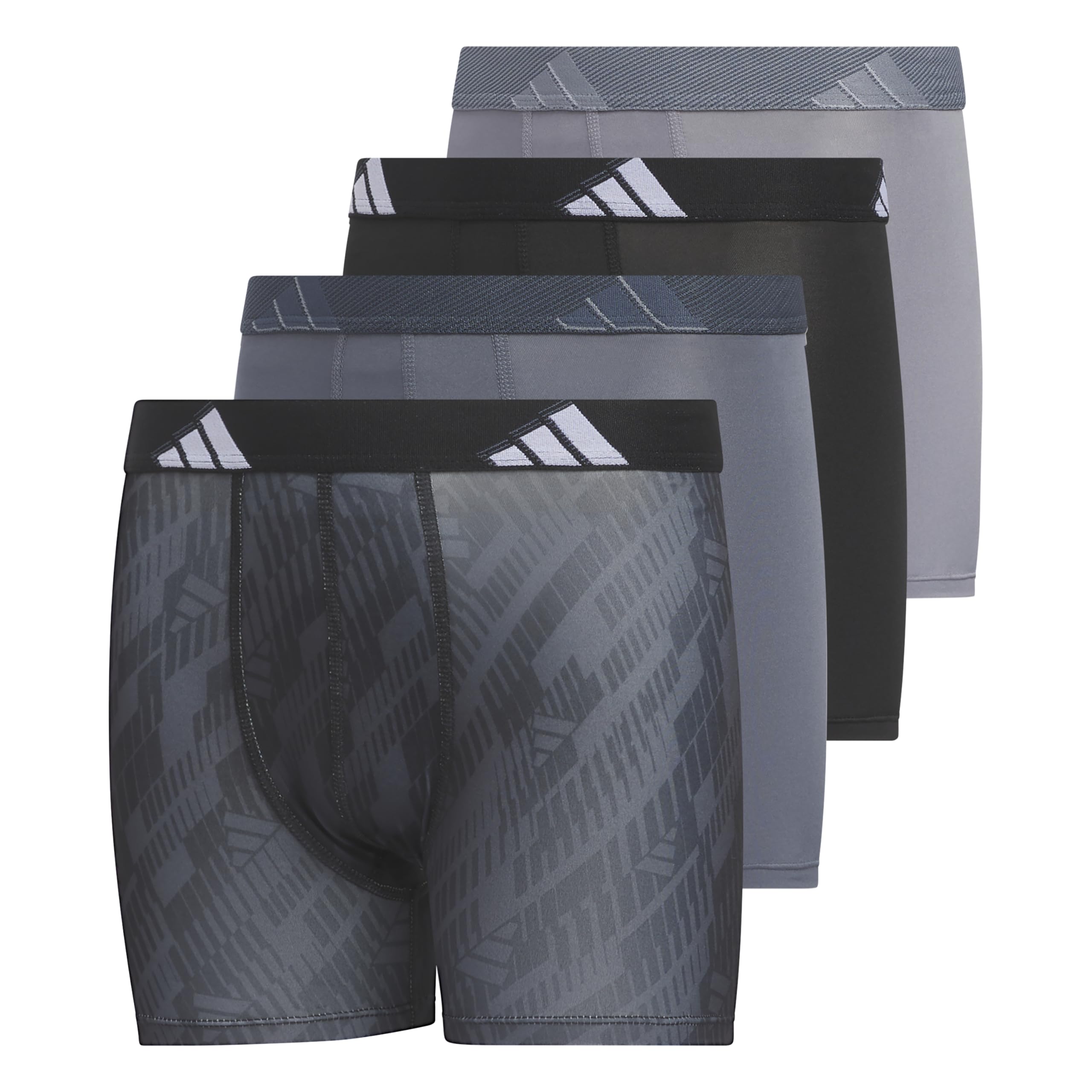 adidas Kids-Boy's Performance Boxer Briefs Underwear (4-Pack), Grey/Black/Graphic, L