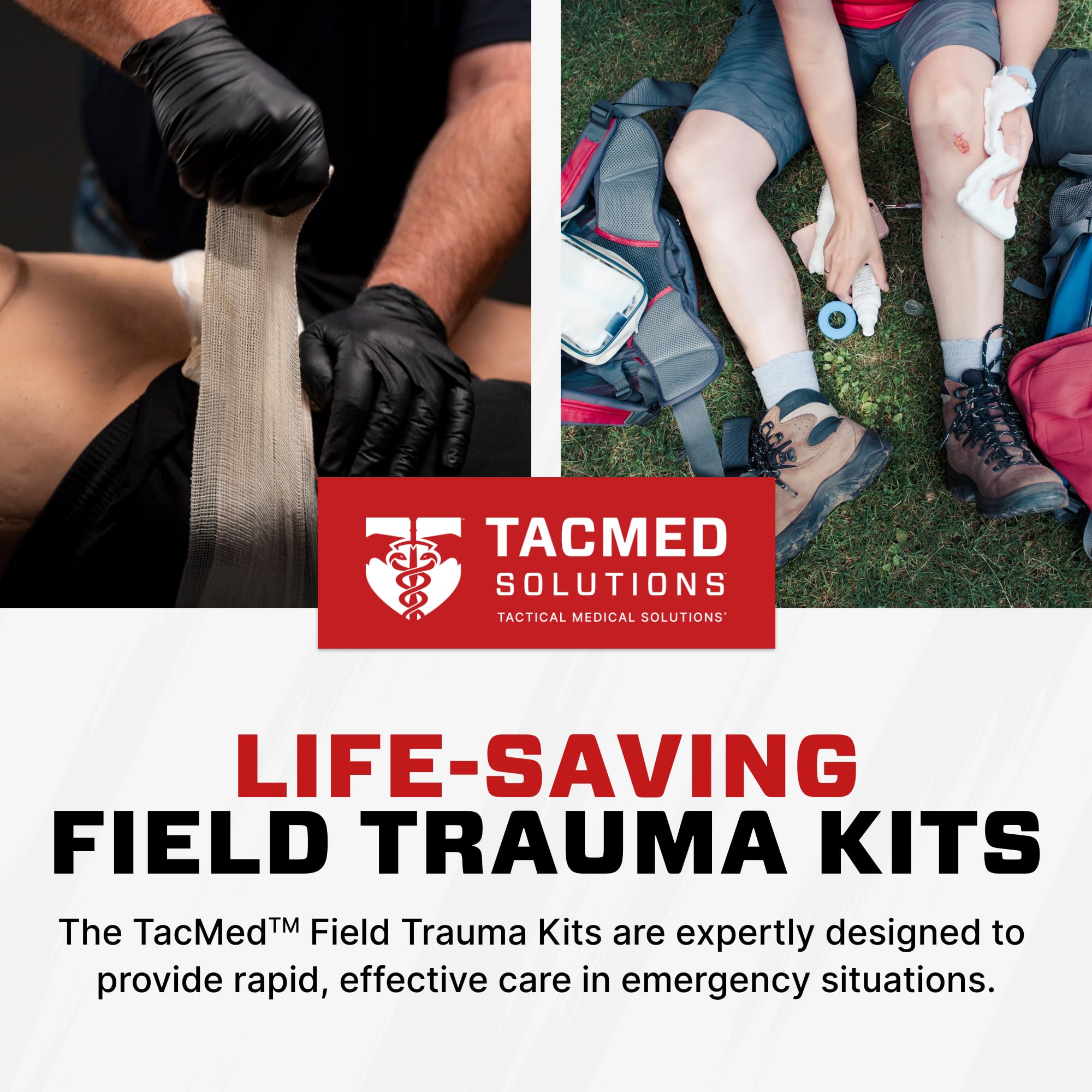 TacMed Solutions - Kit de trauma de campo Nivel 1, (FTK) Kit compacto impermeable con sangrado y control de heridas en el pecho, incluye vendaje compacto para trauma y vendaje Esmark