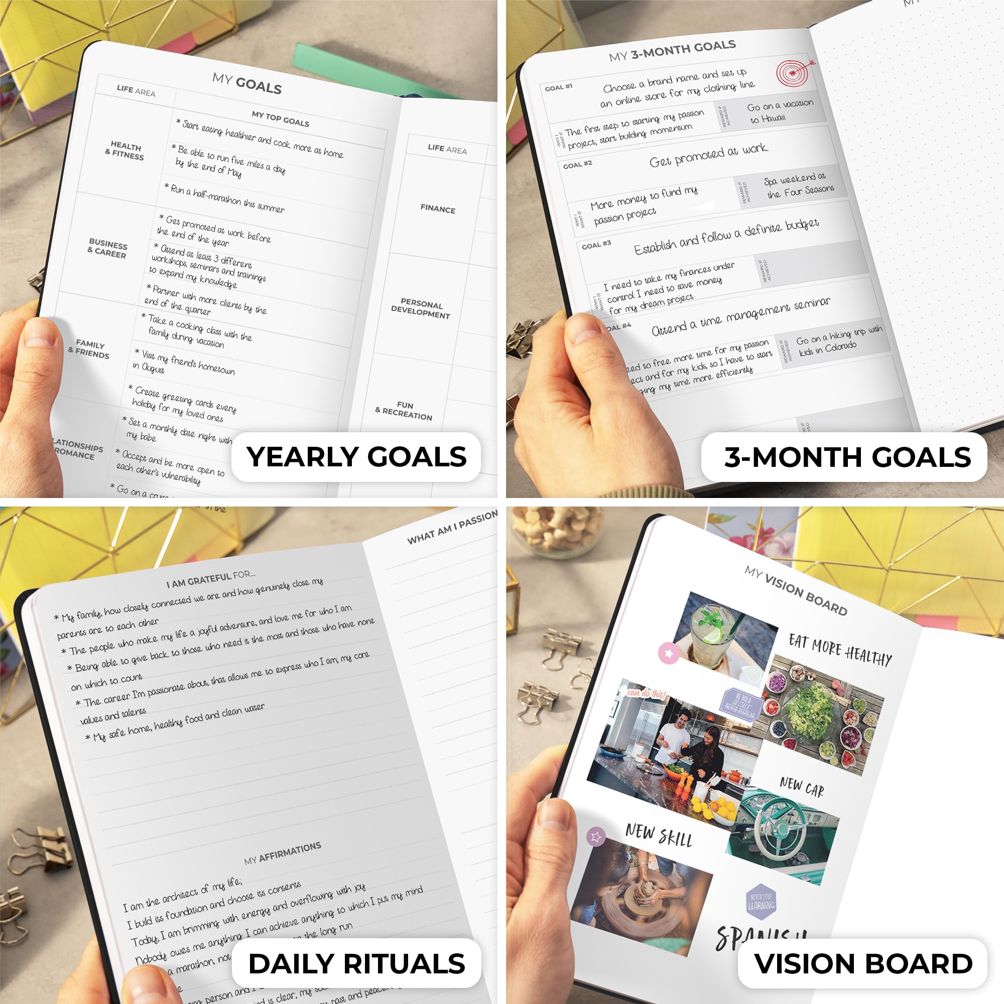 Clever Fox Planner Daily Premium – Agenda giornaliera senza data, con orario, organizzatore personale, diario della produttività, 6 mesi (nero)