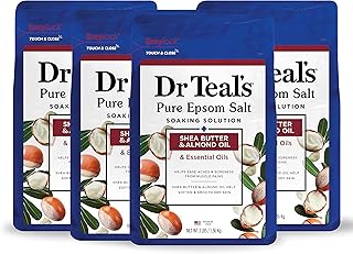 Dr Teal's Pure Epsom Magnesium Salt Soak, Shea Butter & Almond, 3 lbs (Pack of 4)