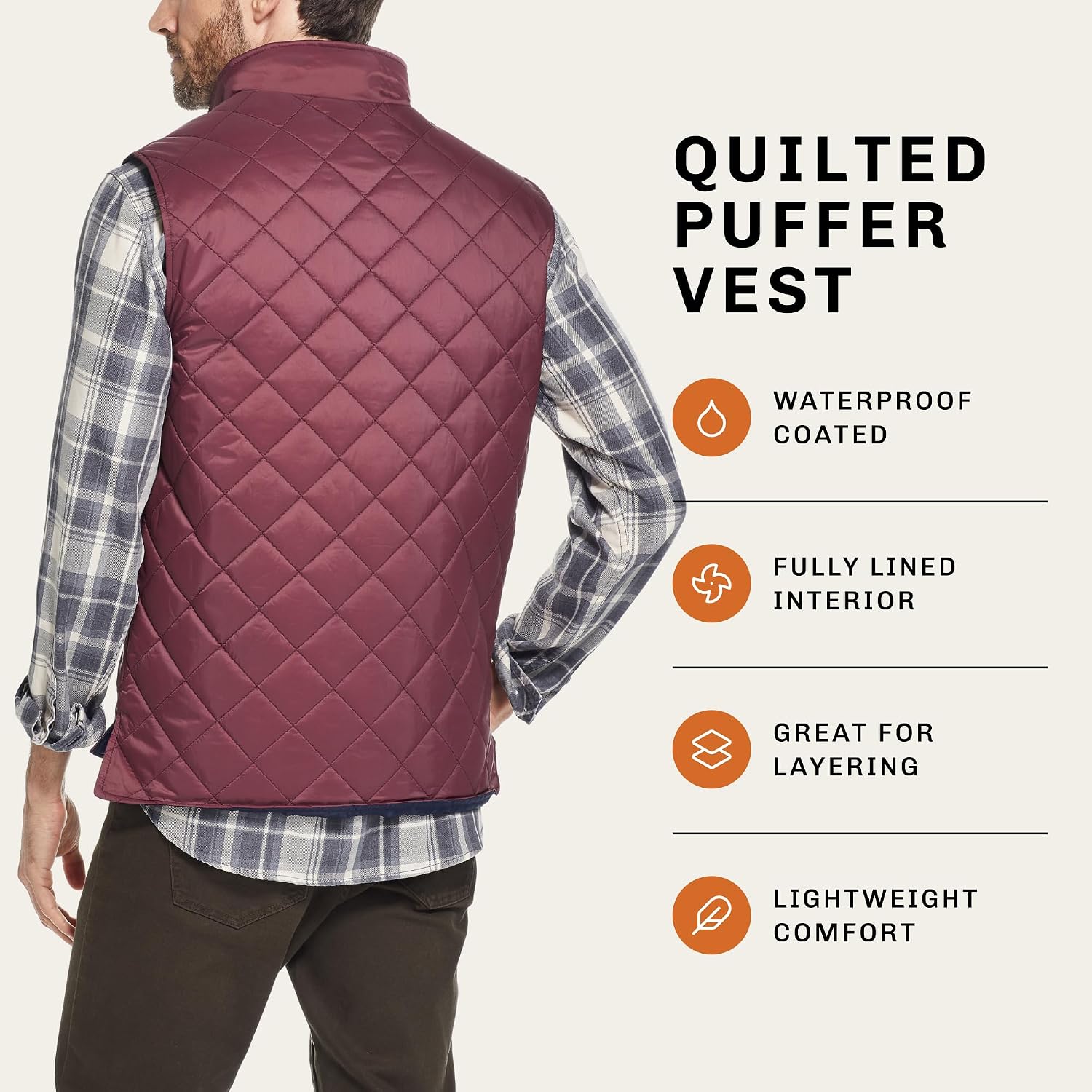 Weatherproof Vintage Mens Quilted Puffer Vest - Lightweight Padded Insulated Vest for Men