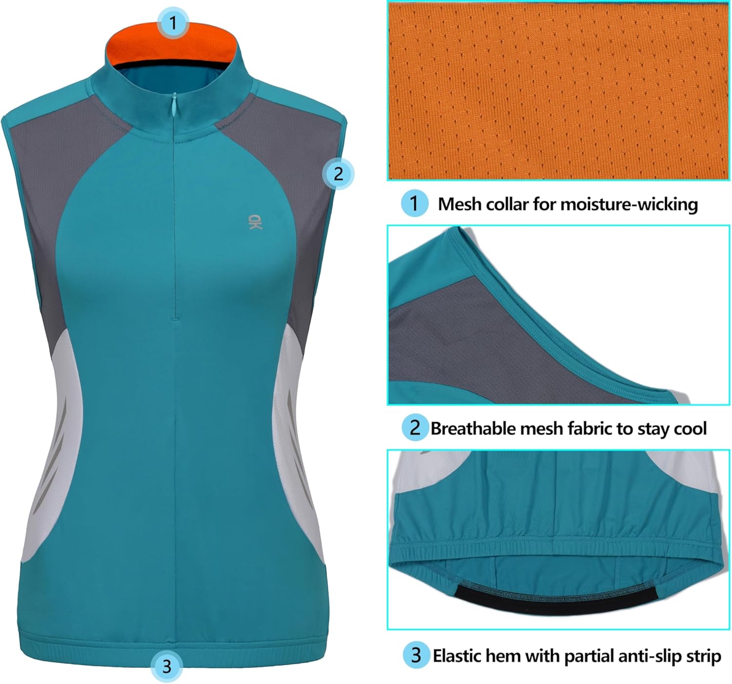 Little Donkey Andy Women's Half Zip Breathable Cycling Vests Reflective Sleeveless Jerseys Shirts Golf 4 Rear Pockets - Image 5