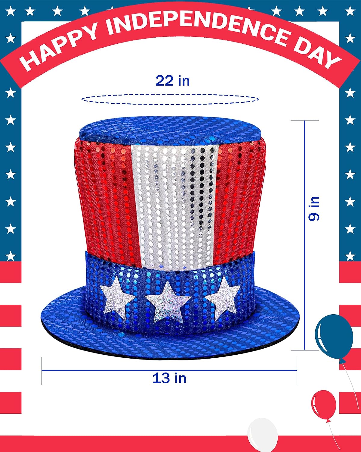 4th of July Hat Sequin Patriotic Hats American Flag Top Hat Men Women Patriotic USA 250th Anniversary Match Day Party, Independence Day image 3