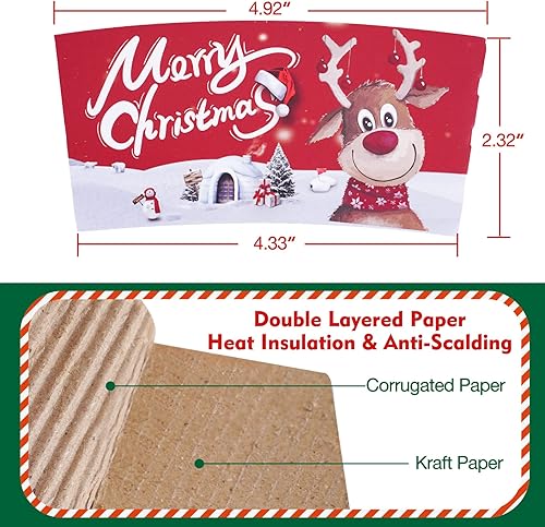 Miniatura 3 de Fundas navideñas para tazas de café, 60 unidades, chocolate caliente, cacao, fundas de papel para tazas de papel, doble capa protectora, bebidas