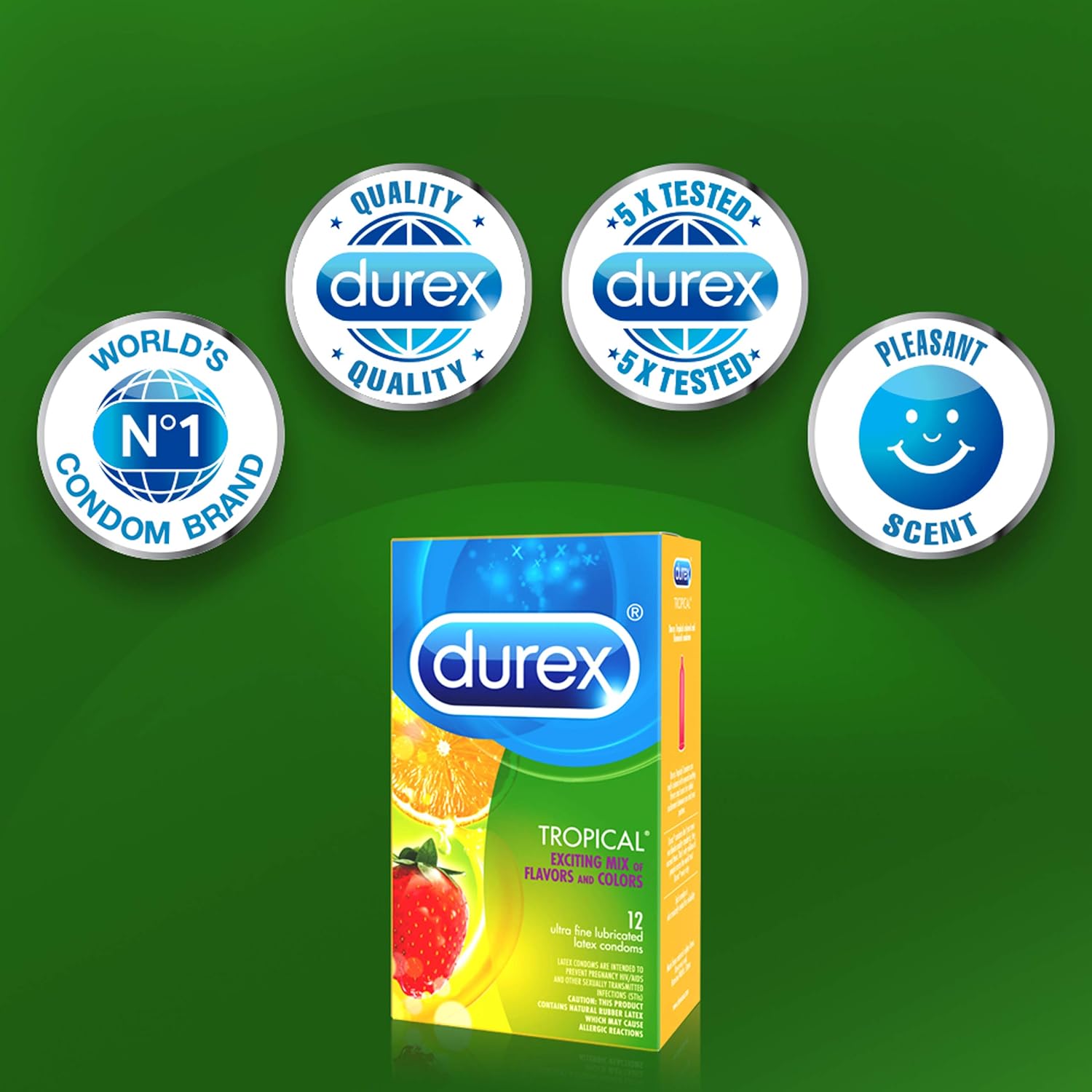 Durex Tropical Flavors Flavored Premium Condoms, 12 Count