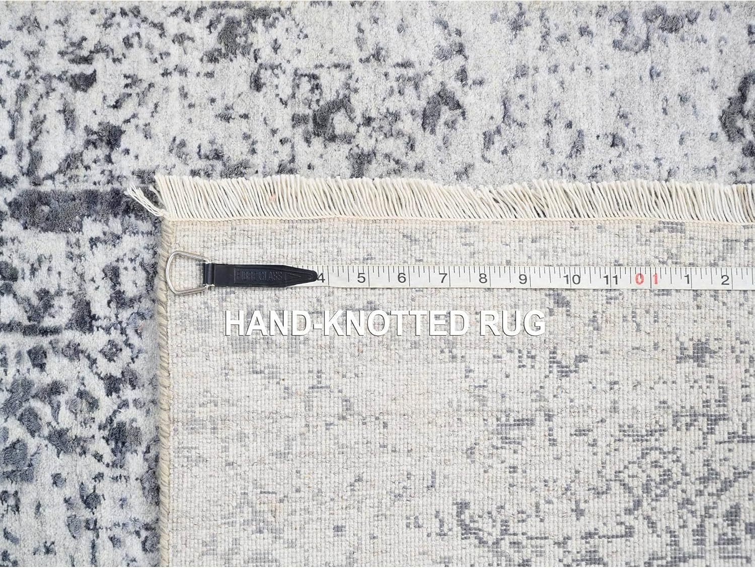 Wool and Pure Silk Hand Knotted Silver Gray Erased Farsian Design Oriental Runner Rug (2'6"x5'10")