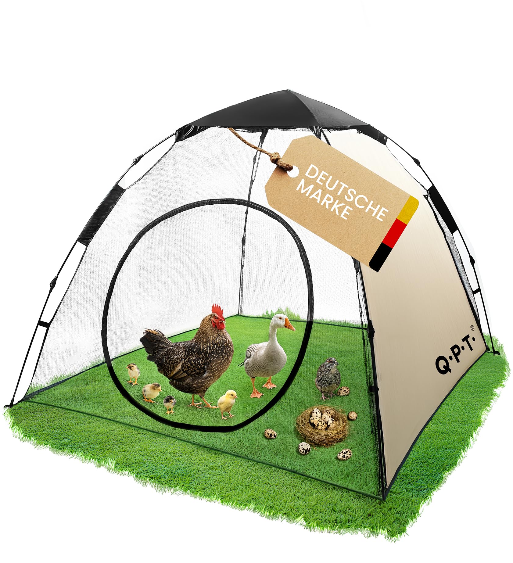 Auslauf Kleintiere, reißfestes Mesh, Pop-up System, 200x180x145 cm, verwendbar als Freilaufgehege für Hühner, Küken Auslauf, Wachtelstall, Entenstall, Katzengehege Outdoor