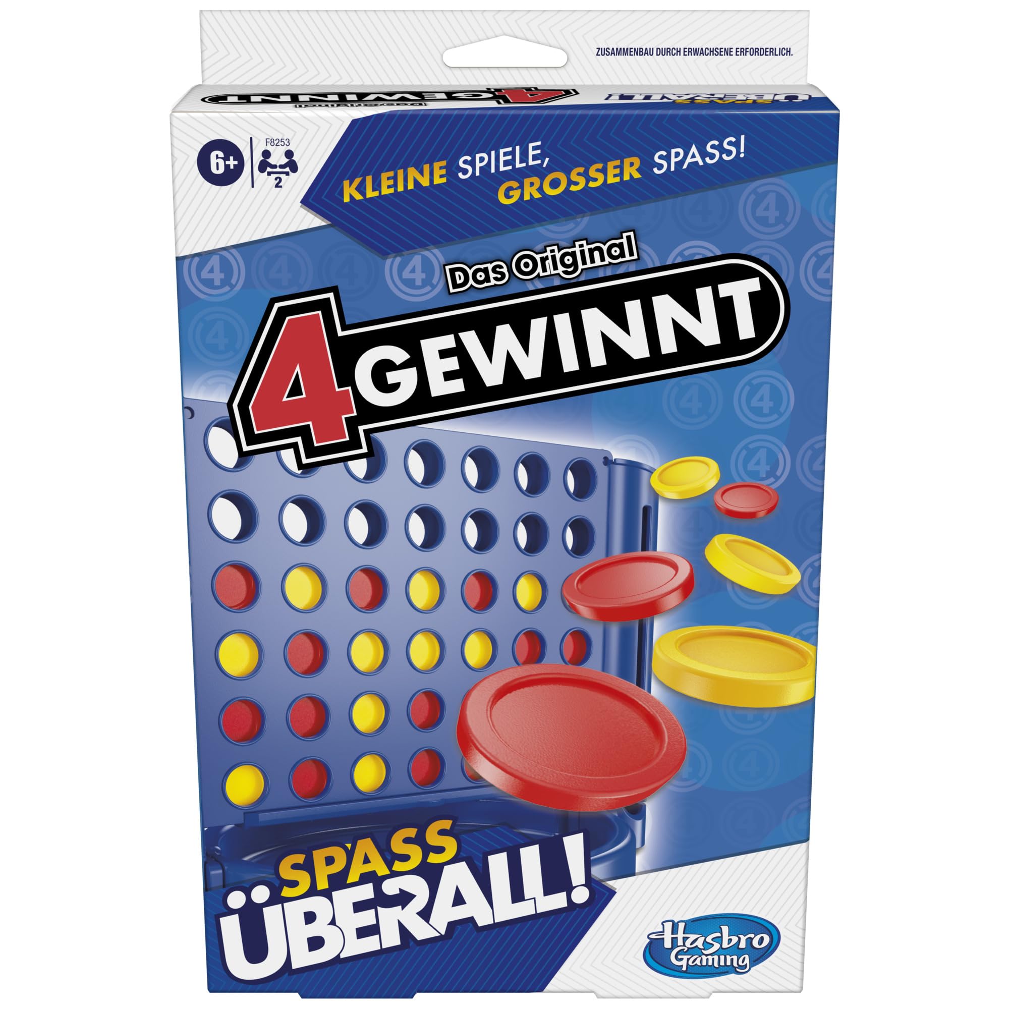 4 Gewinnt, kompaktes und tragbares Spiel für 2 Spieler, das Original in der praktischen Version für unterwegs, kleines Geschenk zu für Kinder und Erwachsene