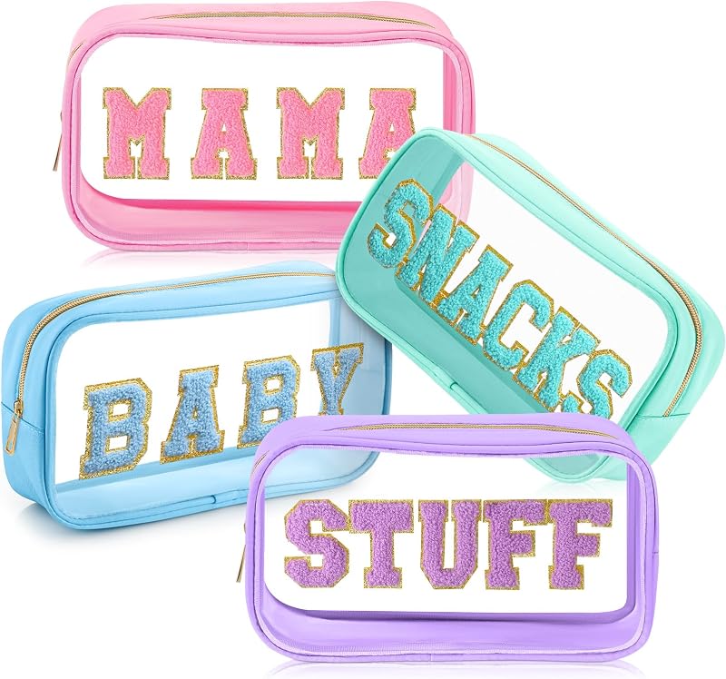 SilTriangle Kit com 4 Necessaires Transparentes Mama and Baby em Cores Pastel