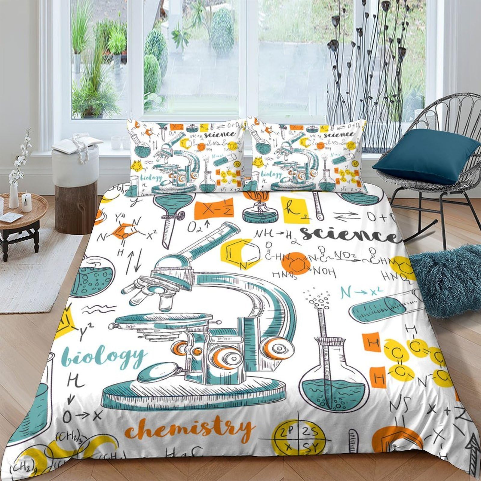 Ctjqhvkz Style-2 3D Printed Science Laboratory Fitted Sheet Microfiber Soft Breathable Chemistry Pattern Bed Cover For Bedroom Dorm Decor Single（135X200cm）