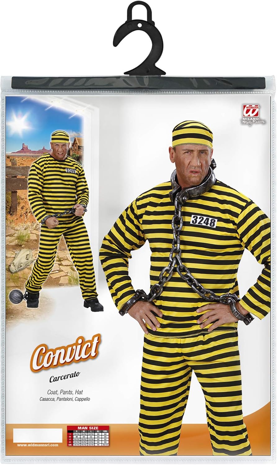 xL Convict - Yellow & Black Costume Extra Large for Prisoner Jail Fancy Dress - Image 3