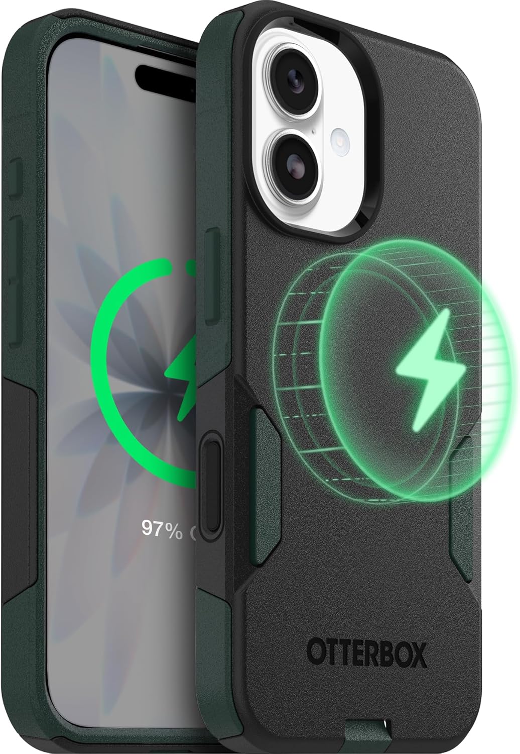 OtterBox iPhone 17 (Only) – Commuter Series Case – Built-in MagSafe – Thin, Dual-Layer, Pocket-Friendly, Port Cover – Forest Night (Black/Green)