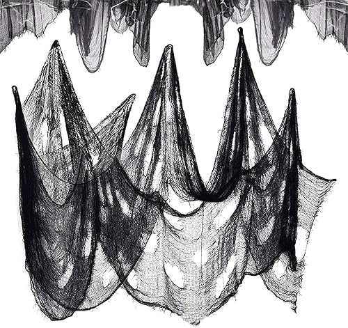 Miniatura 4 de 4 piezas de tela espeluznante de Halloween negra de 30 x 72 pulgadas, decoración de Halloween para interiores y exteriores, fondos espeluznantes