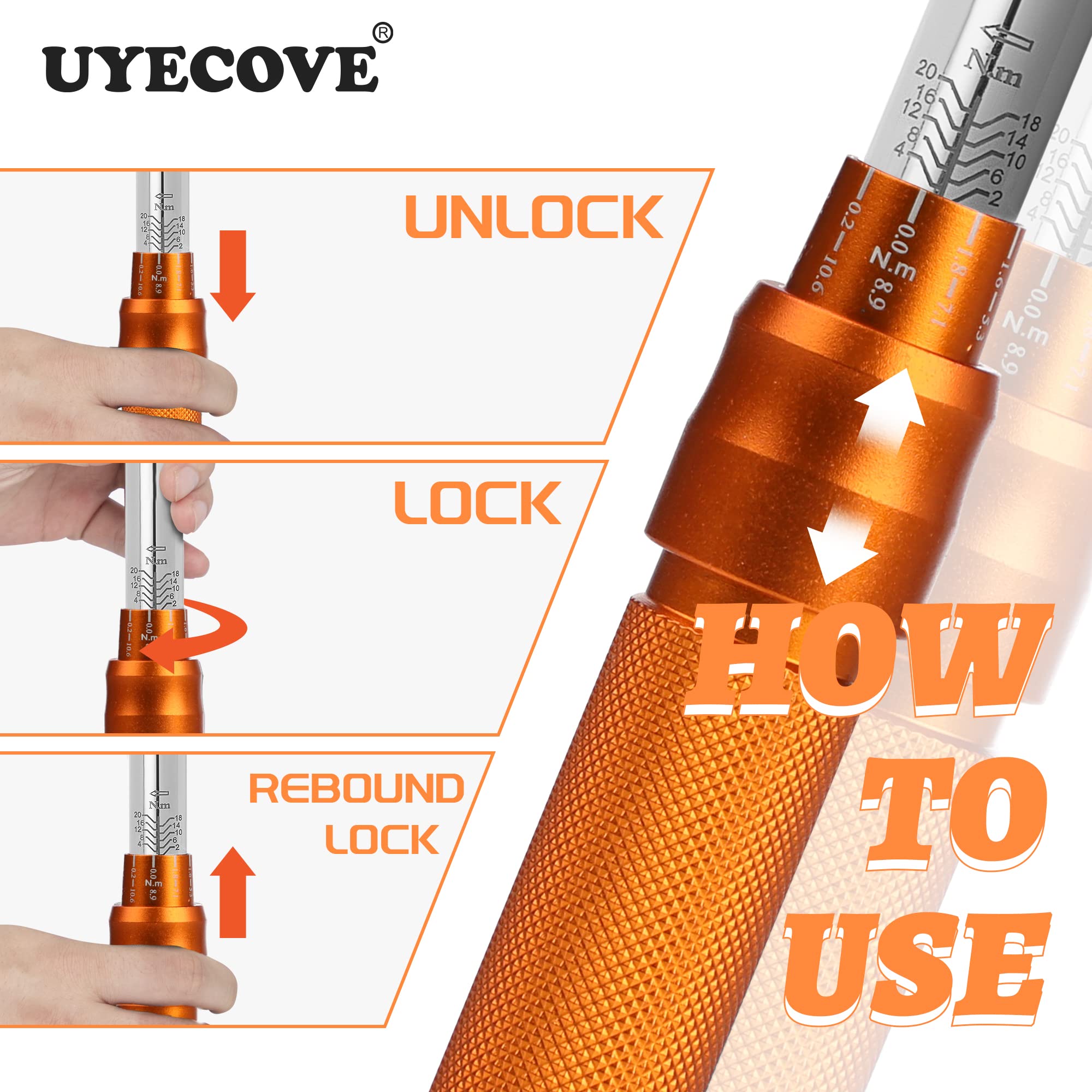 Amazon | UYECOVE 1/4 Inch Drive Torque Wrench Set 2-20 Nm, 13Pcs
