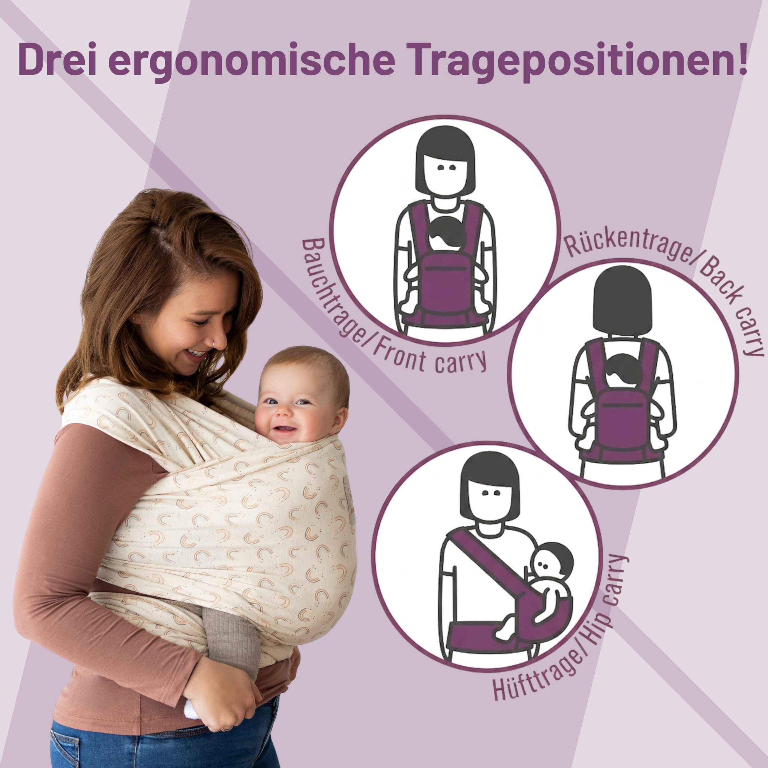 manduca Sling – elastisches Babytragetuch für Neugeborene ab 3,5 kg und Babys bis 15 kg – stabiles Tragetuch aus weichem Jersey-Strickstoff aus 100% Baumwolle (Bio) – Einheitsgröße, Farbe: powder
