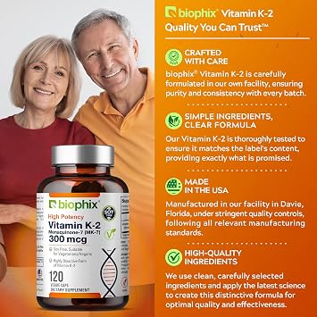 biophix Vitamin K2 MK-7 300mcg, 120 Vegan Capsules High-Potency Supplement for Bone Strength and Immune Health