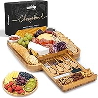 SMIRLY Large Bamboo Charcuterie Cheese Board Set with Knives Bowls Labels - Ideal Housewarming Wedding Bridal Shower Gift