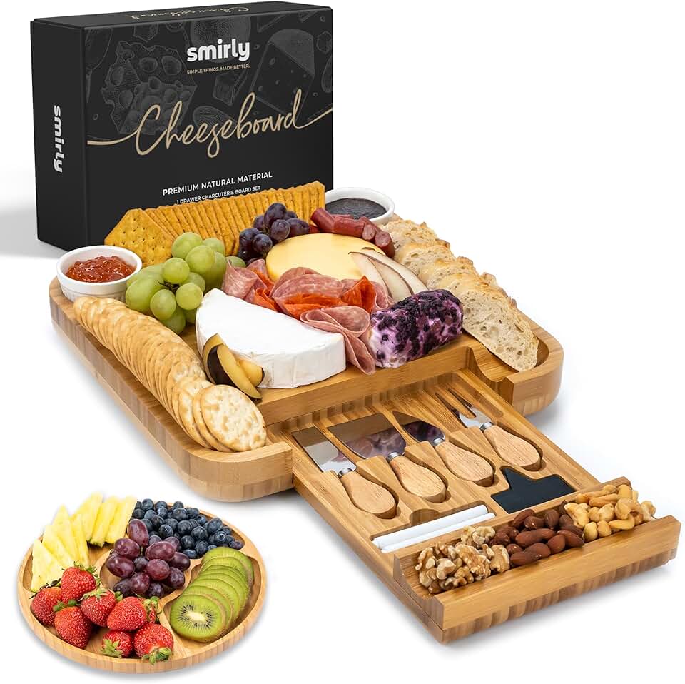 SMIRLY Charcuterie Large Bamboo Cheese Board Set for Serving - House Warming Gifts for New Home, Wedding, Bridal Shower & Birthday, for Women