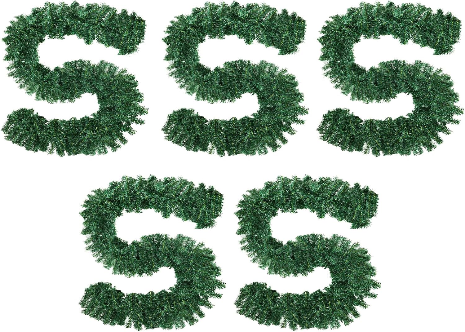 9 FT Christmas Garland, Green Garland Xmas Decorations, Artificial Spruce Decoration for Outdoor & Indoor Use, Stairs Decorations and DIY Wreath (5 Pack)