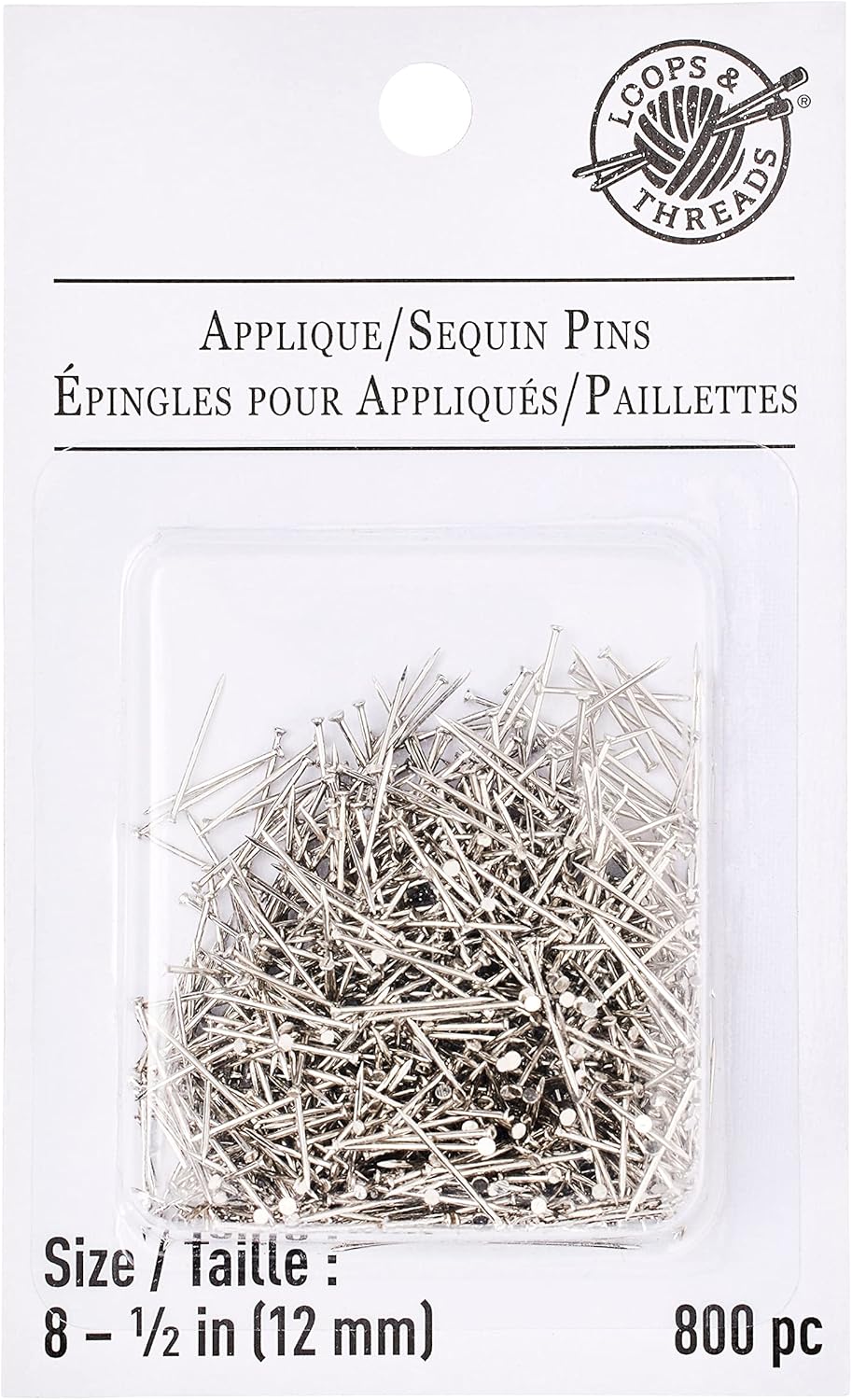 Loops & Threads 1/2" Nickel Applique/Sequin Pins, 12 Packs: 800 ct. (9,600 Total)