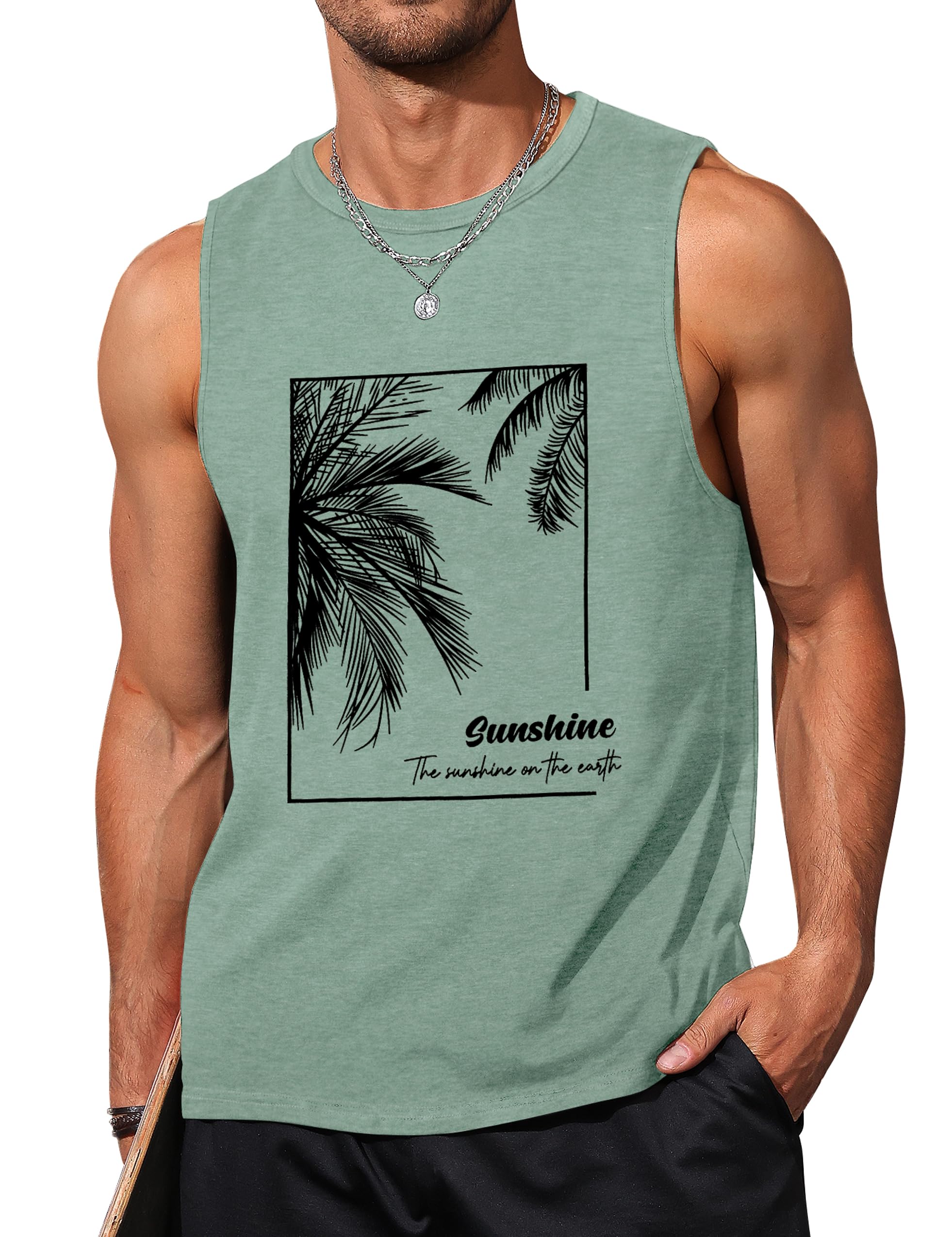 Mens Tank Tops Beach Summer Sleeveless Shirts Graphic Palm Tree Vacation Tanks Muscle Gym Tank Top