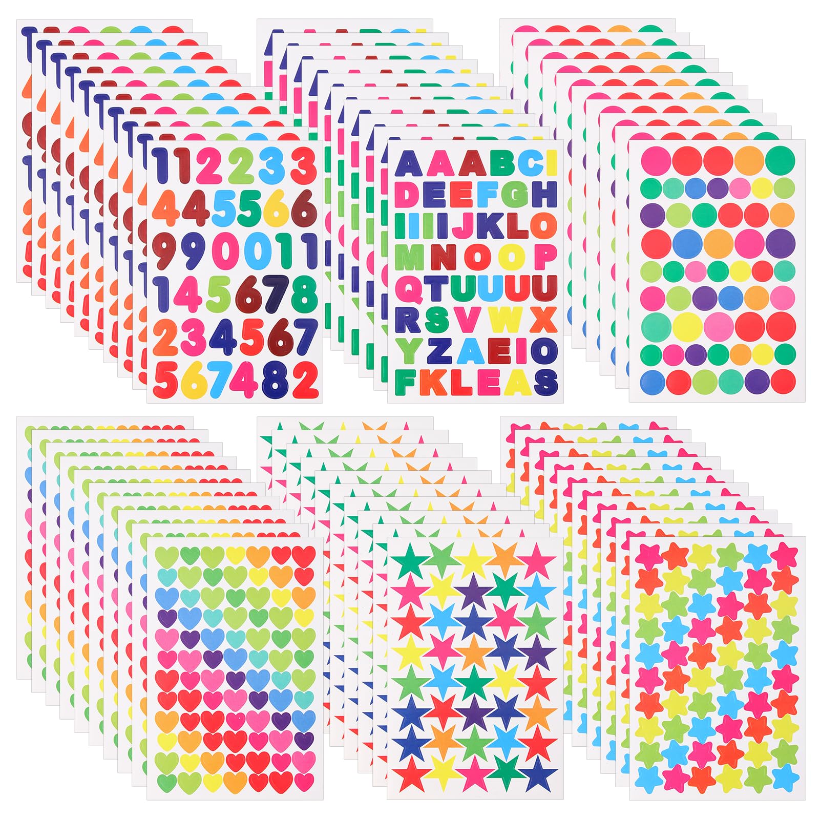 60 Hojas Pegatinas Infantiles, 3240 Piezas Stickers Infantiles Gomets, Incluidos Corazones, Estrellas, Puntos, Corazones de Colores
